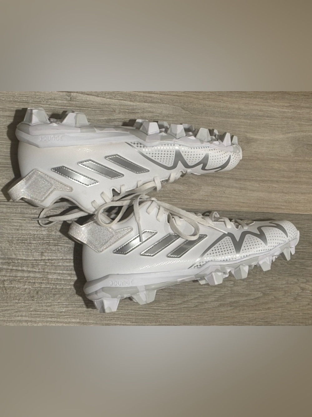 adidas White and Silver Turf Cleats size 9
